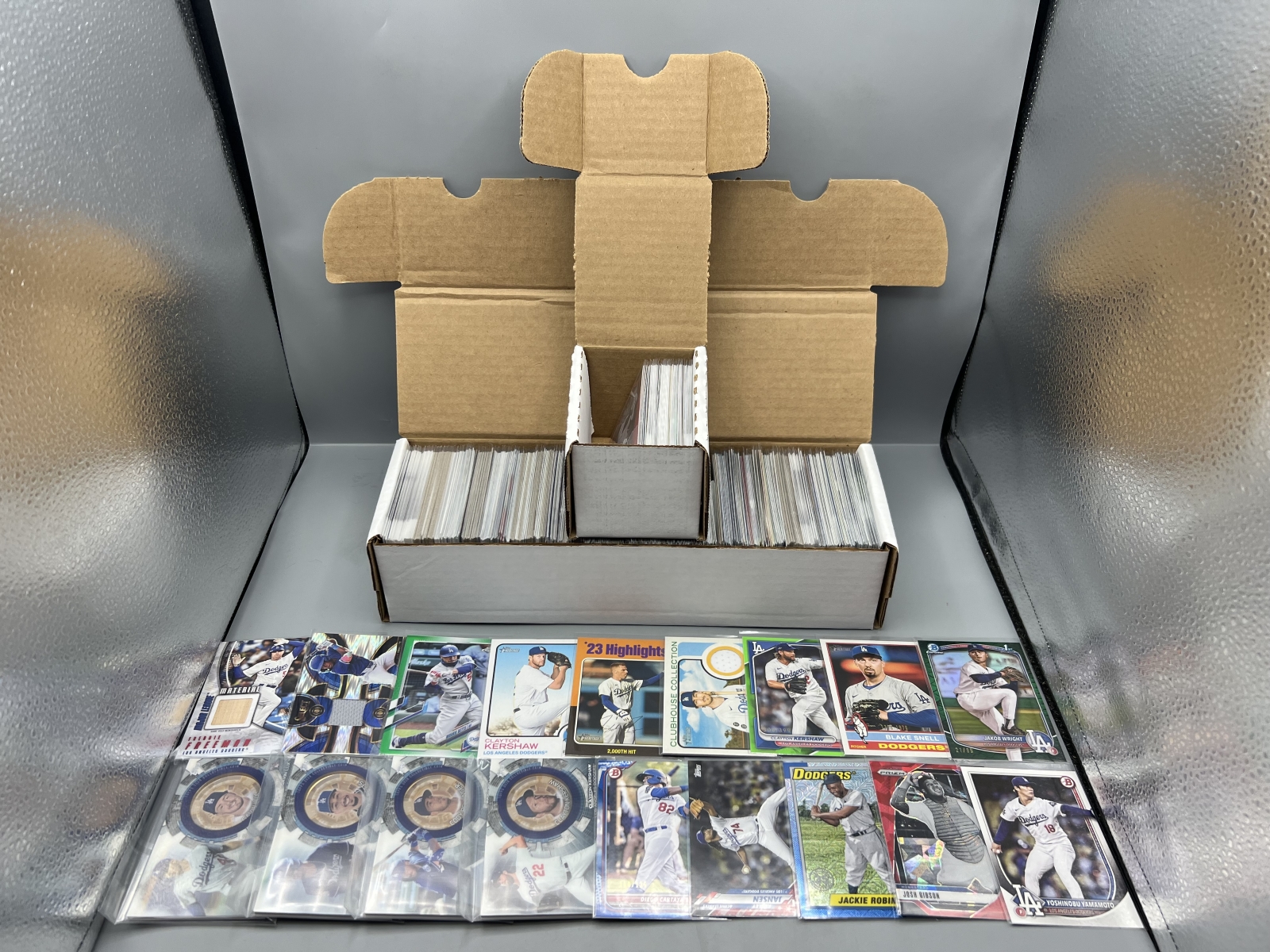 Box of Assorted Los Angeles Dodgers Baseball Cards W/ Many Stars, Rookies, Autos, Relics, Refractors, Parallels, & More