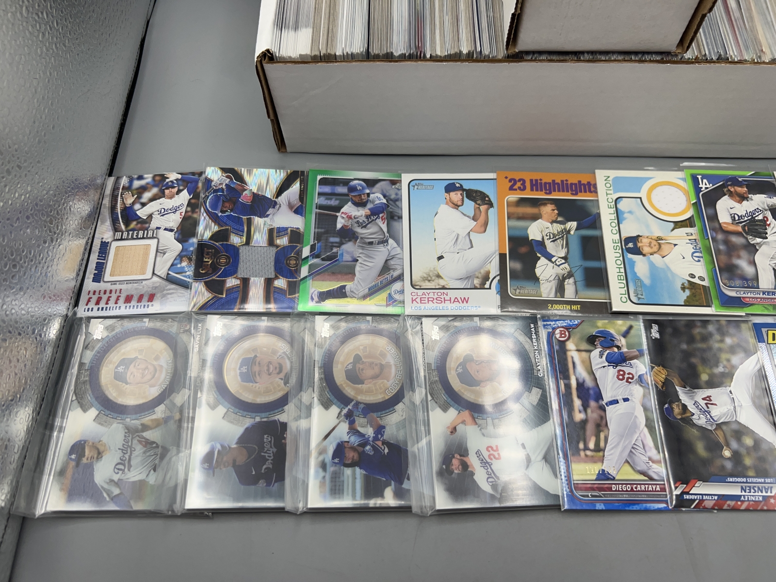 Box of Assorted Los Angeles Dodgers Baseball Cards W/ Many Stars, Rookies, Autos, Relics, Refractors, Parallels, & More