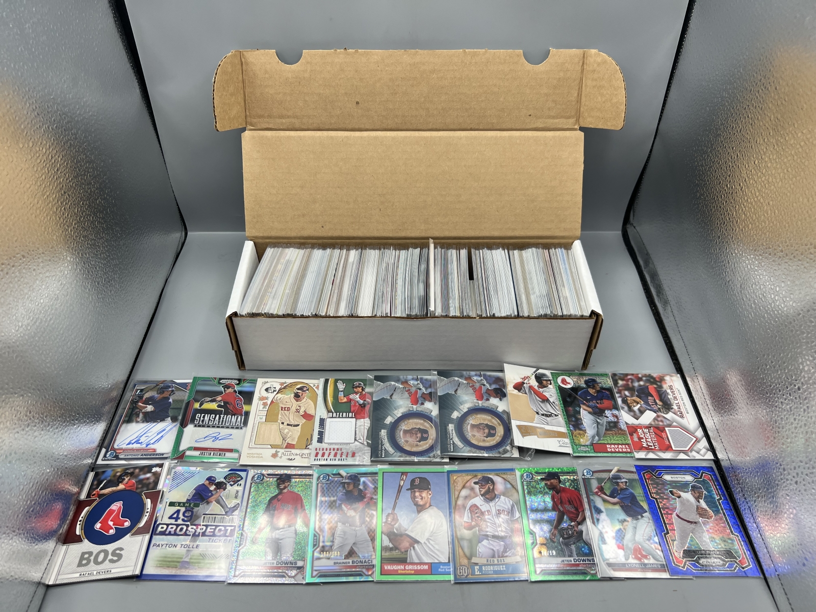 Box of Assorted Boston Red Sox Baseball Cards W/ Many Stars, Rookies, Autos, Relics, Refractors, Parallels, & More