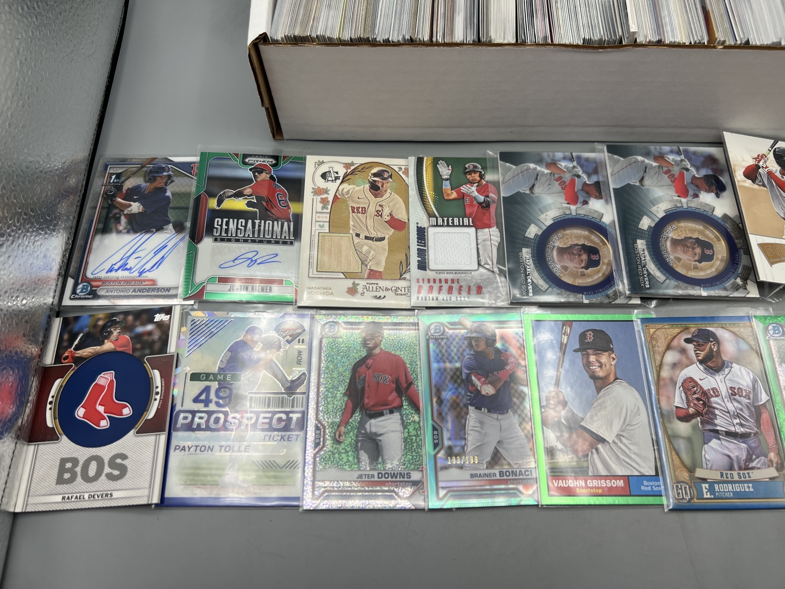 Box of Assorted Boston Red Sox Baseball Cards W/ Many Stars, Rookies, Autos, Relics, Refractors, Parallels, & More