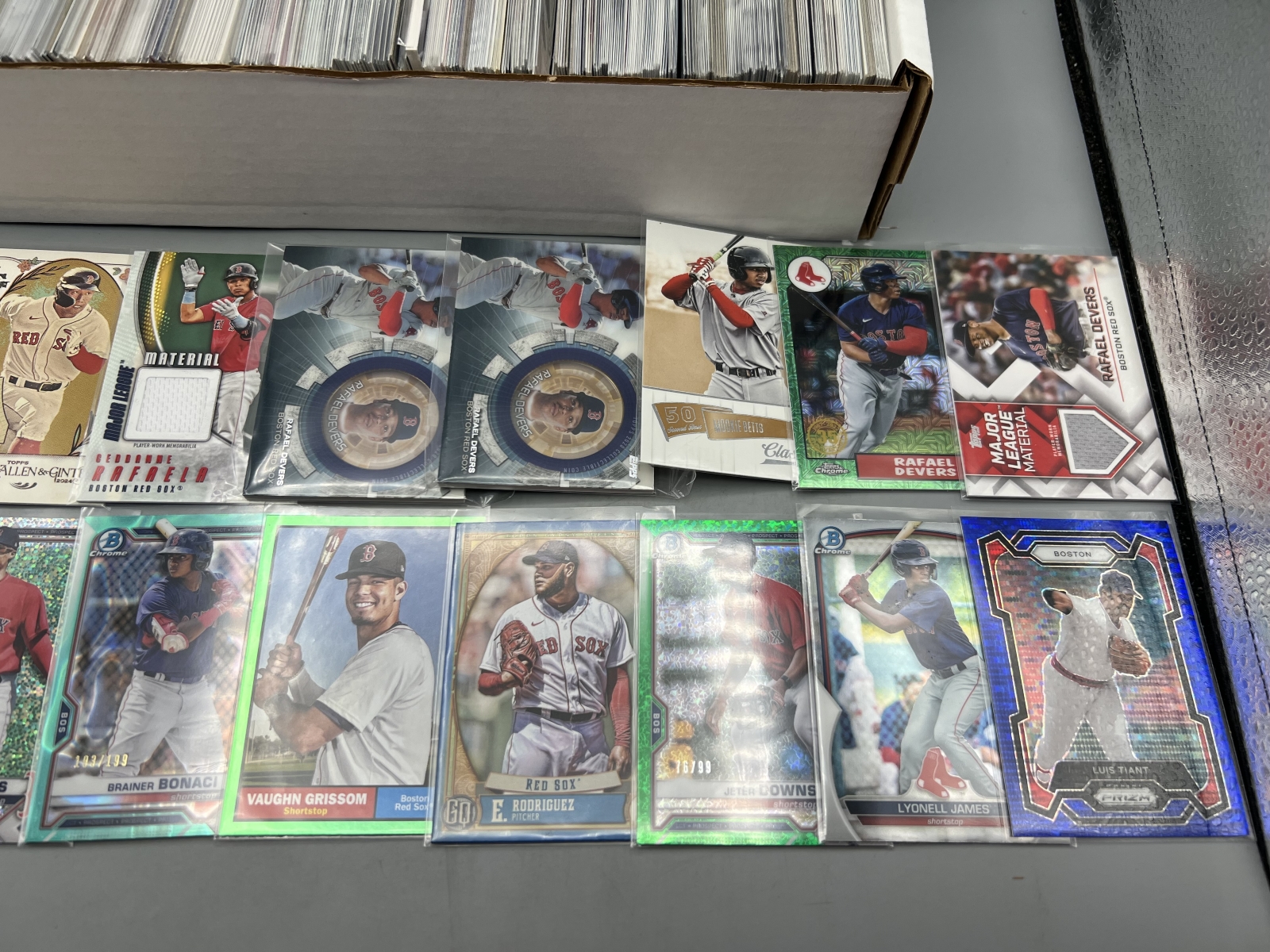 Box of Assorted Boston Red Sox Baseball Cards W/ Many Stars, Rookies, Autos, Relics, Refractors, Parallels, & More