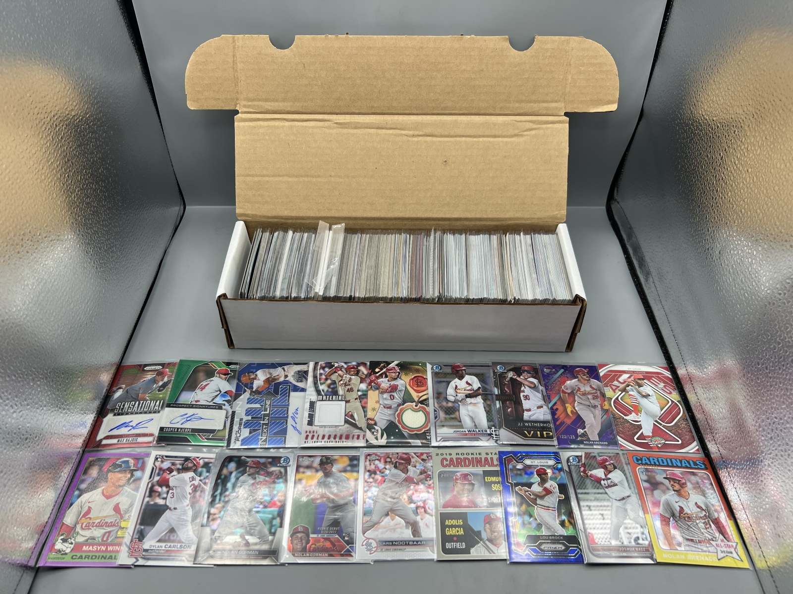 Box of Assorted St. Louis Cardinals Baseball Cards W/ Many Stars, Rookies, Autos, Relics, Refractors, Parallels, & More