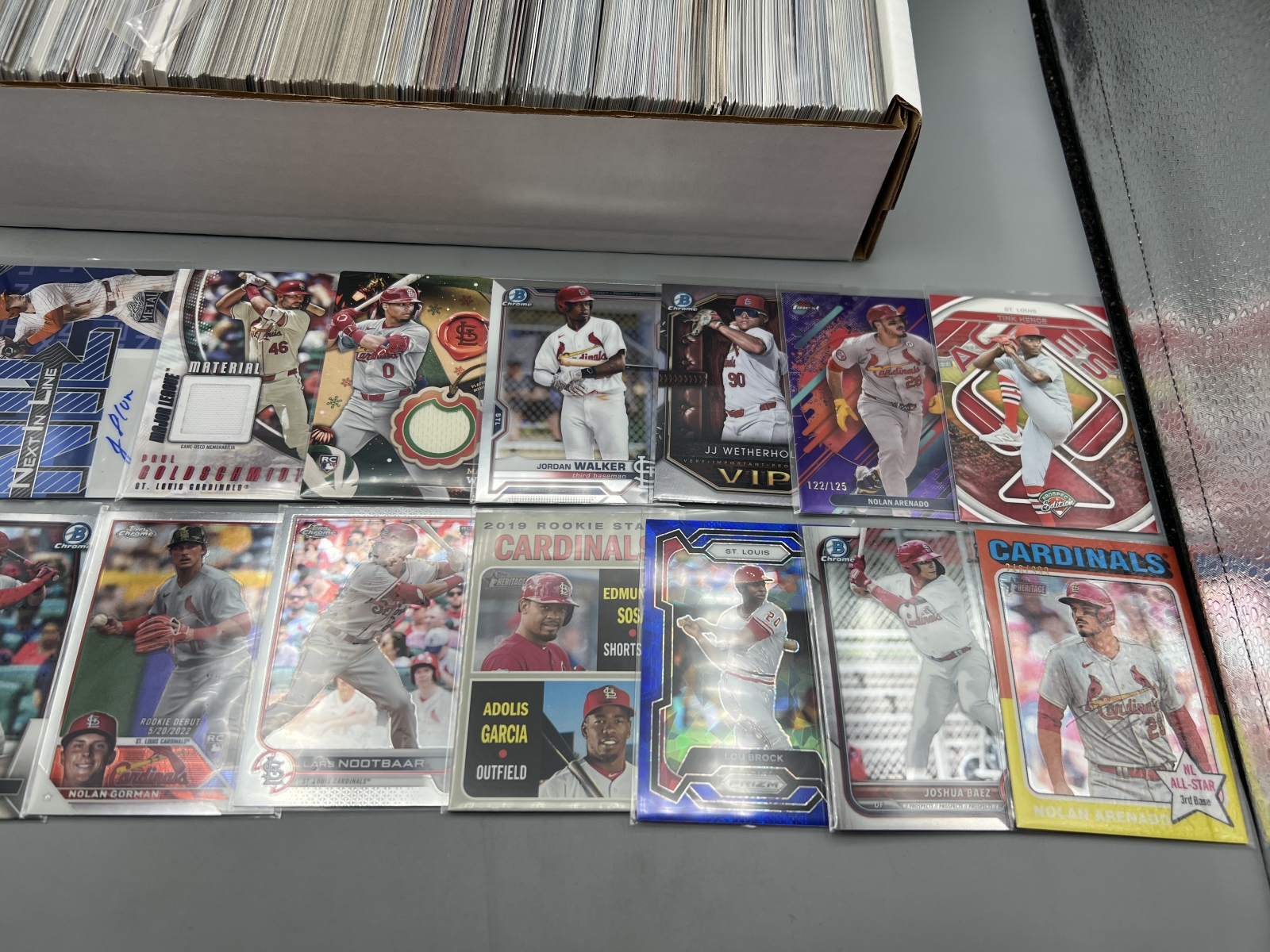 Box of Assorted St. Louis Cardinals Baseball Cards W/ Many Stars, Rookies, Autos, Relics, Refractors, Parallels, & More