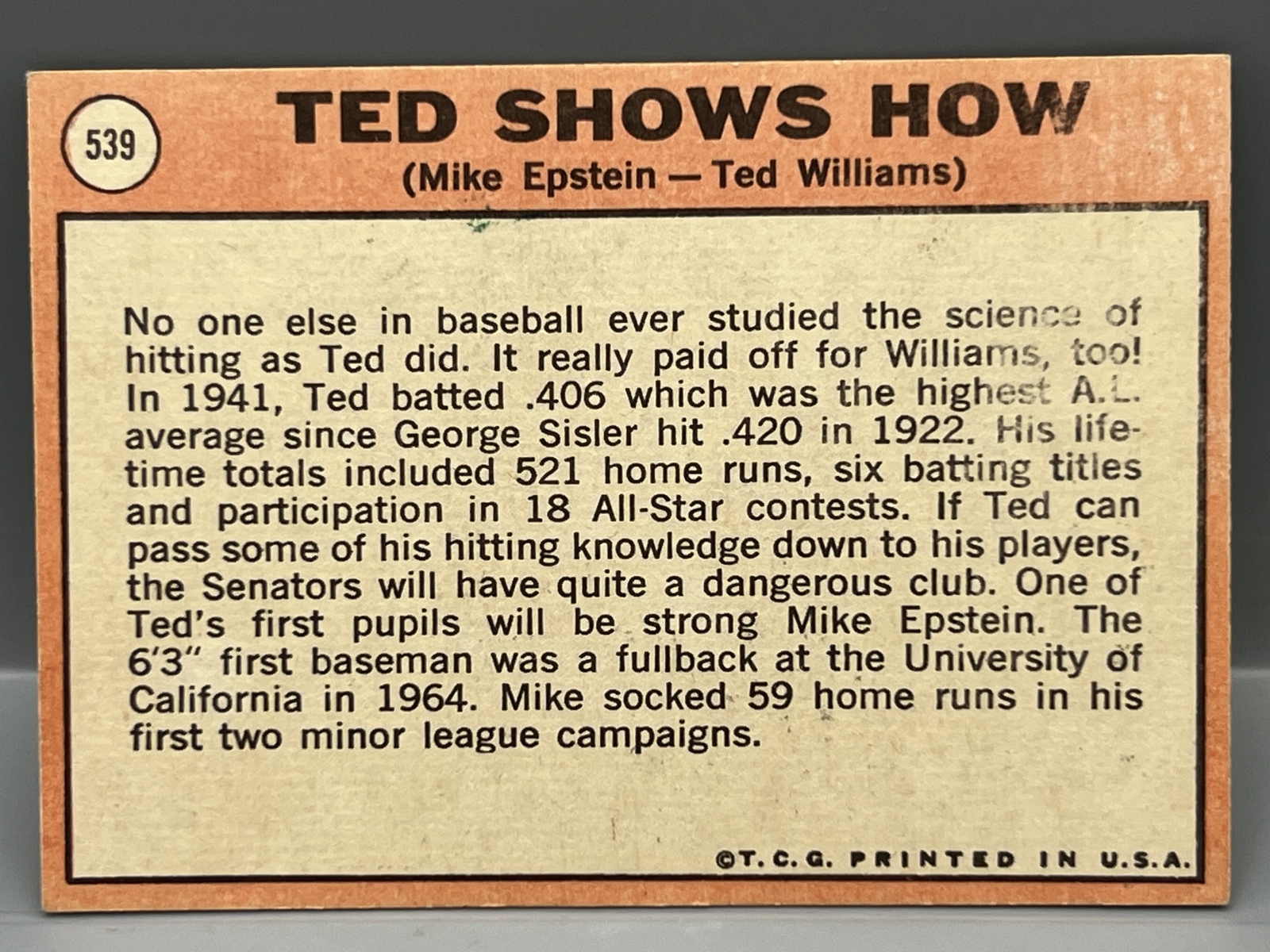 1969 Topps Ted Williams Shows How #539