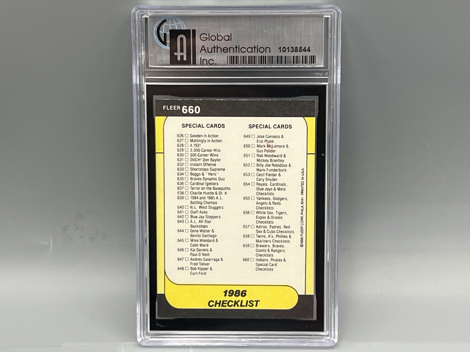 1986 Fleer Baseball Checklist #660 GAI 9.5 Gem Mint
