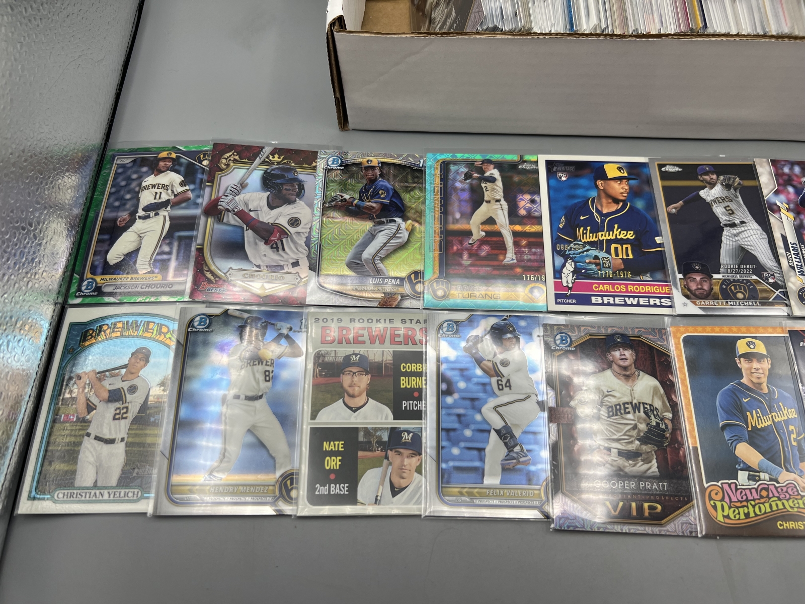 Box of Assorted Milwaukee Brewers Baseball Cards W/ Many Stars, Rookies, Autos, Relics, Refractors, Parallels, & More