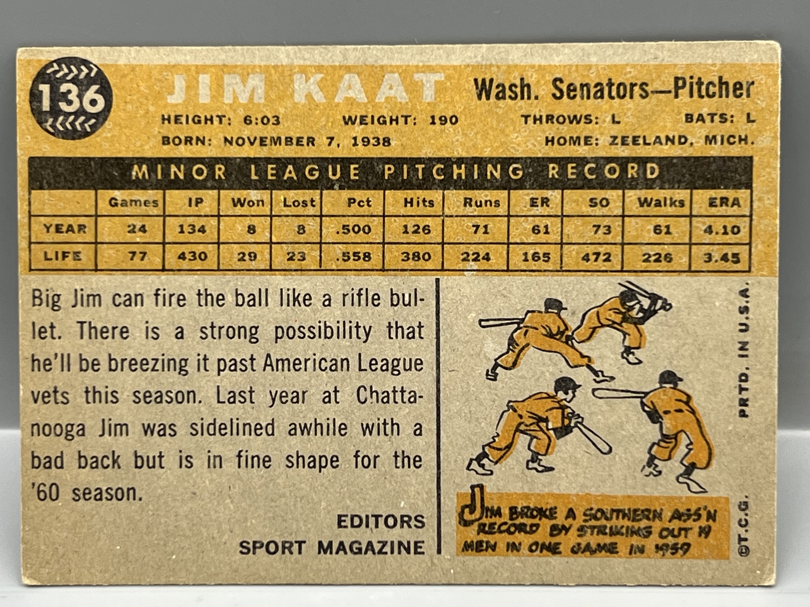 1960 Topps Jim Kaat RC #136 - HOF