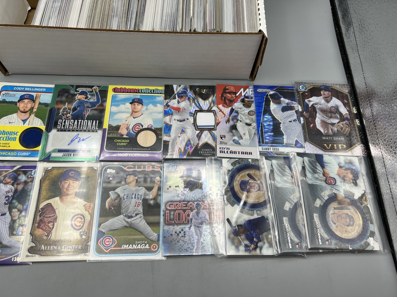 Box of Assorted Chicago Cubs Baseball Cards W/ Many Stars, Rookies, Autos, Relics, Refractors, Parallels, & More