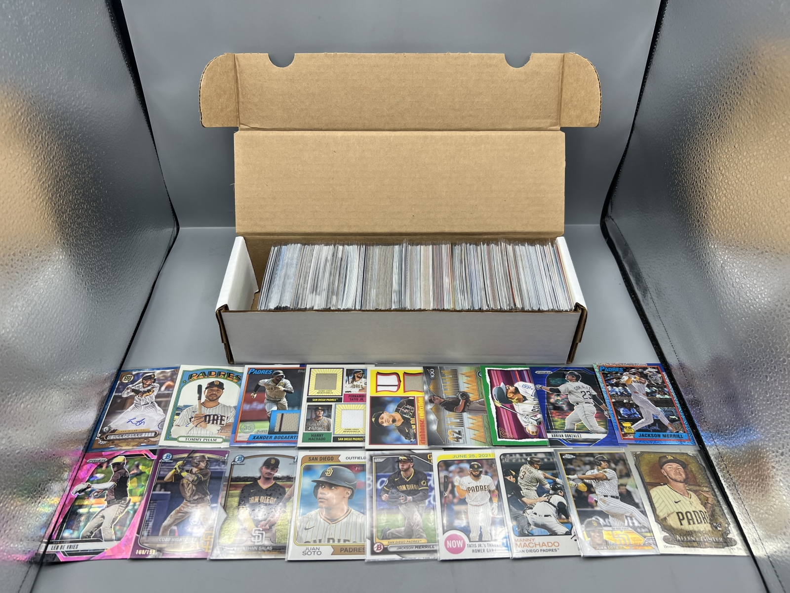 Box of Assorted San Diego Padres Baseball Cards W/ Many Stars, Rookies, Autos, Relics, Refractors, Parallels, & More