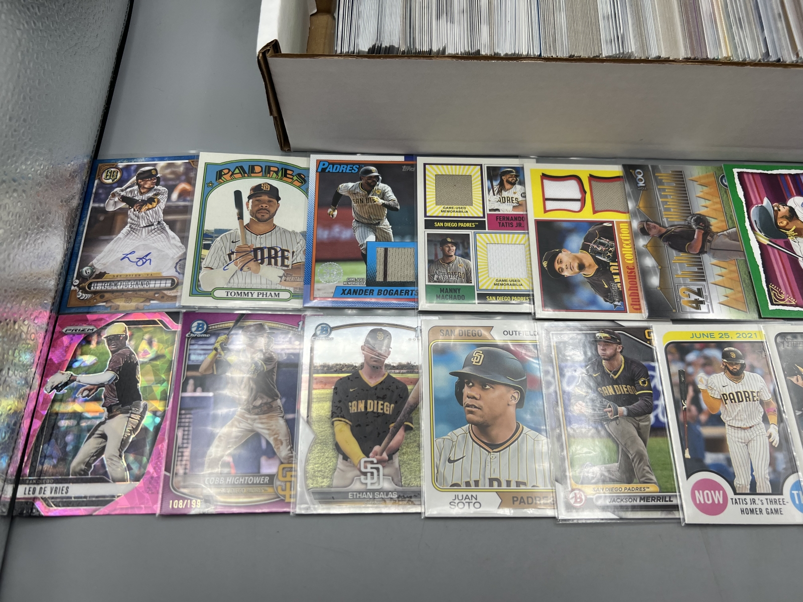 Box of Assorted San Diego Padres Baseball Cards W/ Many Stars, Rookies, Autos, Relics, Refractors, Parallels, & More