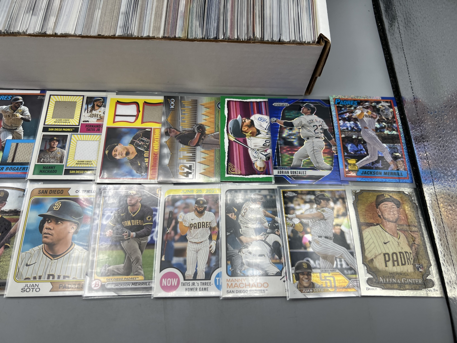 Box of Assorted San Diego Padres Baseball Cards W/ Many Stars, Rookies, Autos, Relics, Refractors, Parallels, & More