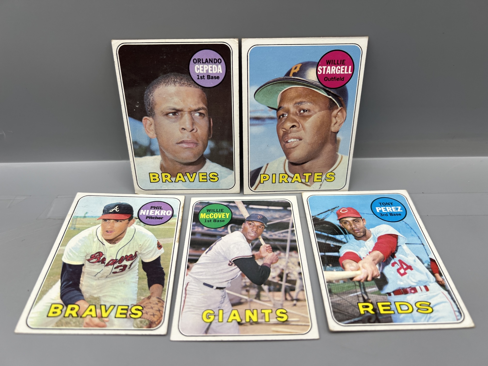 (5) 1969 Topps Baseball Star Player Cards - Willie Stargell, Willie McCovey, Tony Perez - Varying Conditions