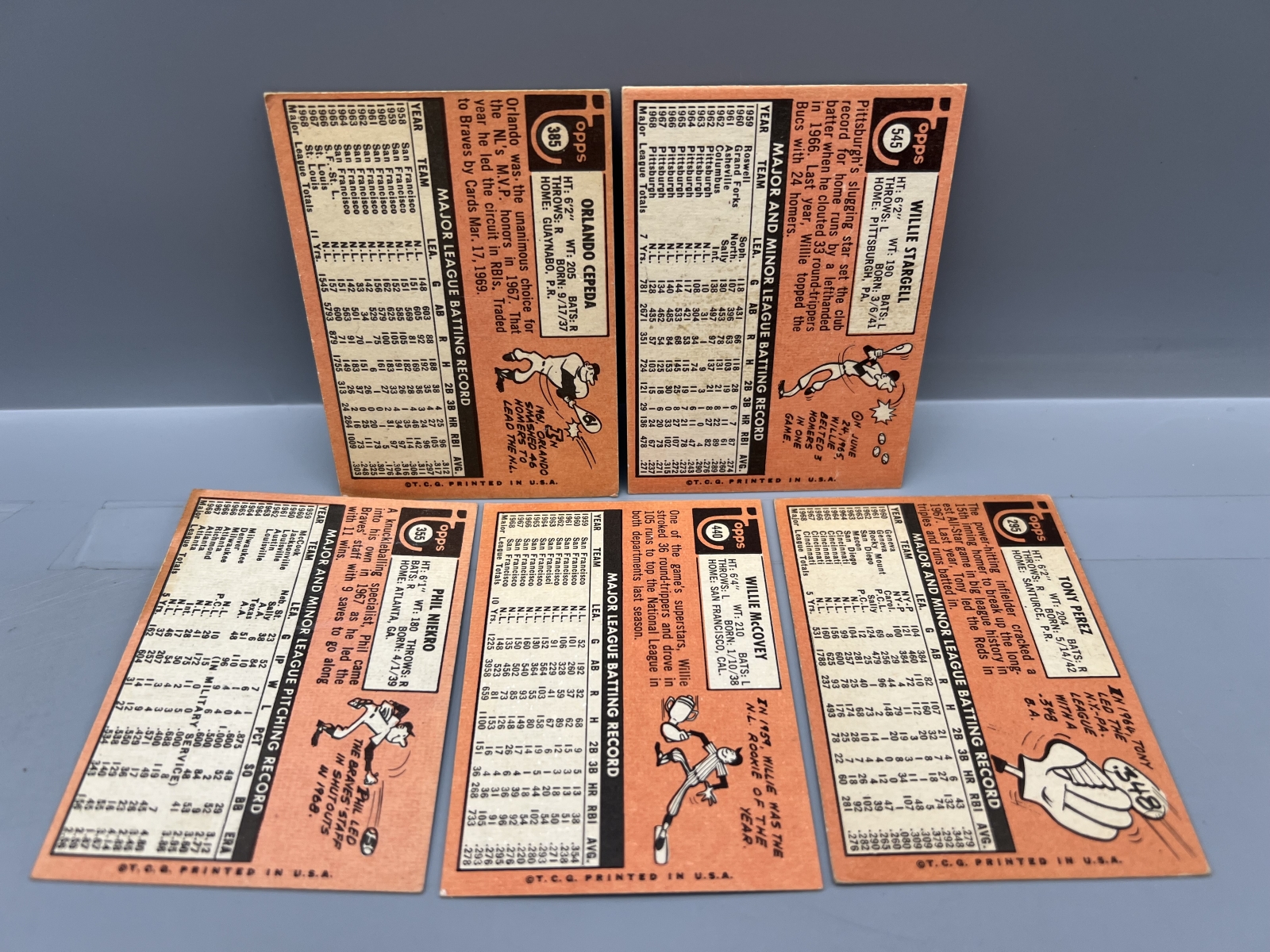 (5) 1969 Topps Baseball Star Player Cards - Willie Stargell, Willie McCovey, Tony Perez - Varying Conditions