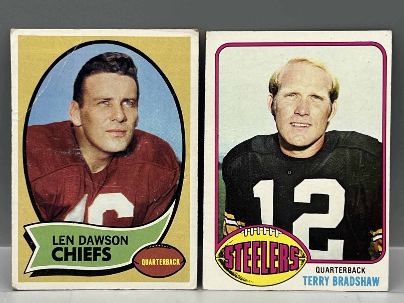1970 Topps Len Dawson #1 & 1976 Topps Terry Bradshaw #75