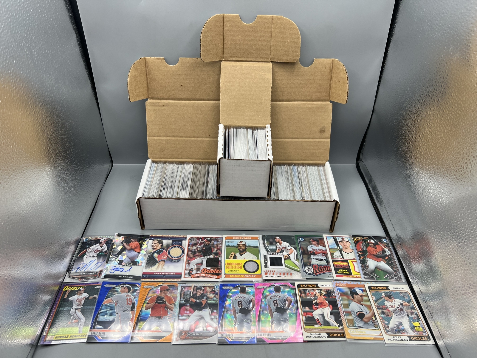 Box of Assorted Baltimore Orioles Baseball Cards W/ Many Stars, Rookies, Autos, Relics, Refractors, Parallels, & More