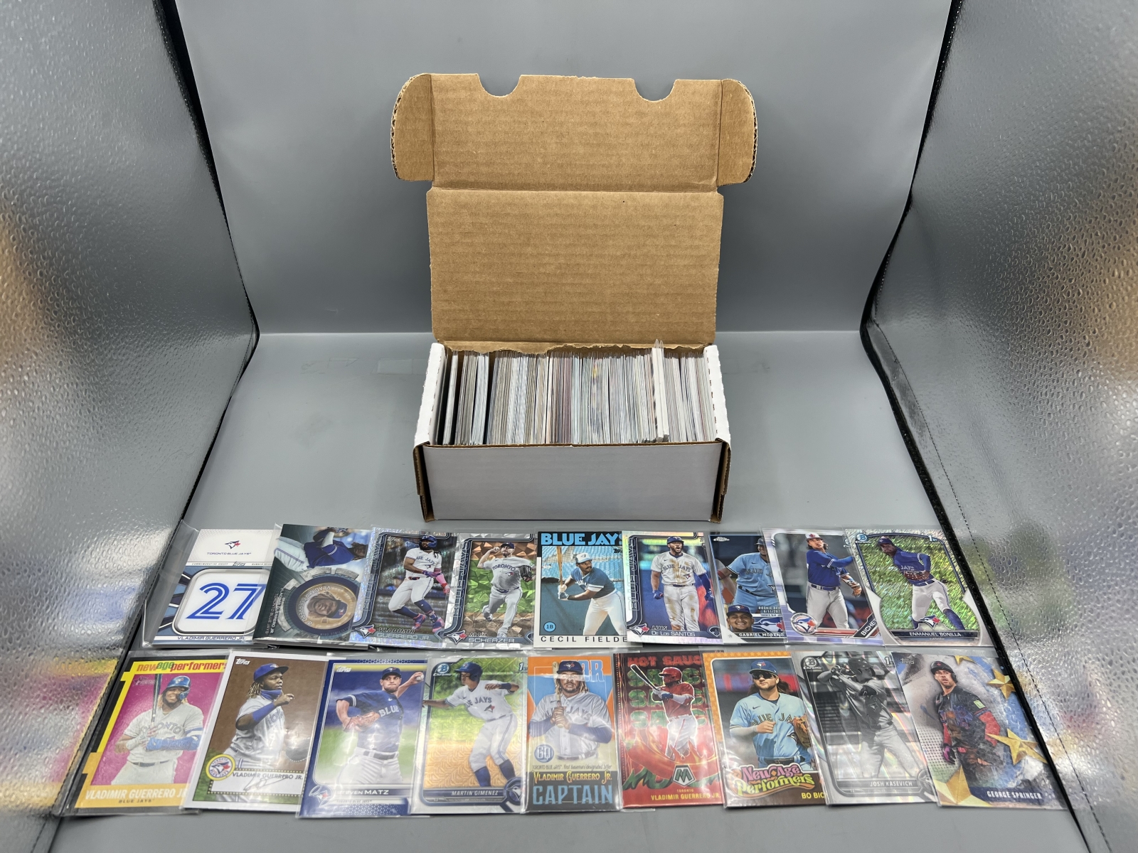 Box of Assorted Toronto Blue Jays Baseball Cards W/ Many Stars, Rookies, Autos, Relics, Refractors, Parallels, & More