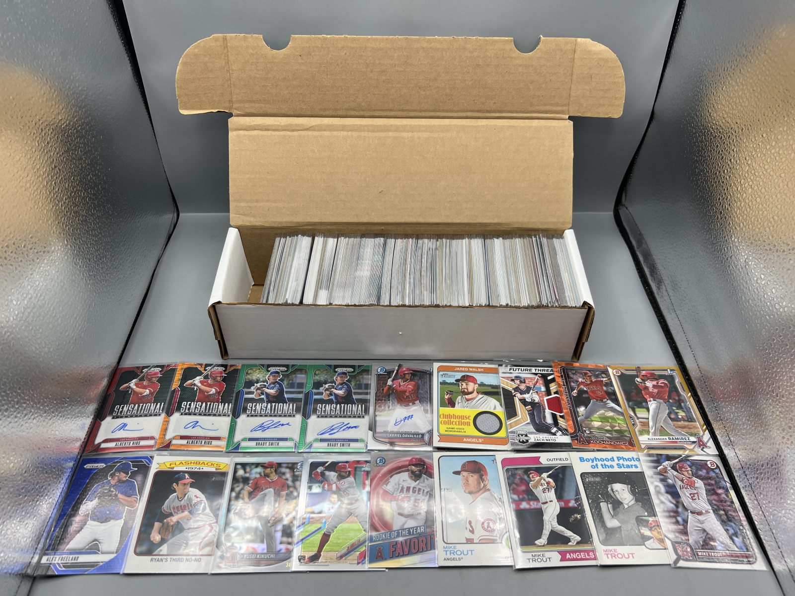 Box of Assorted Los Angeles Angels Baseball Cards W/ Many Stars, Rookies, Autos, Relics, Refractors, Parallels, & More