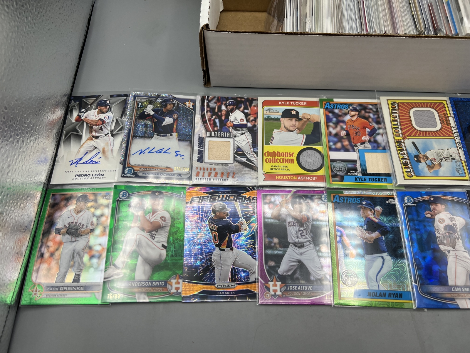 Box of Assorted Houston Astros Baseball Cards W/ Many Stars, Rookies, Autos, Relics, Refractors, Parallels, & More