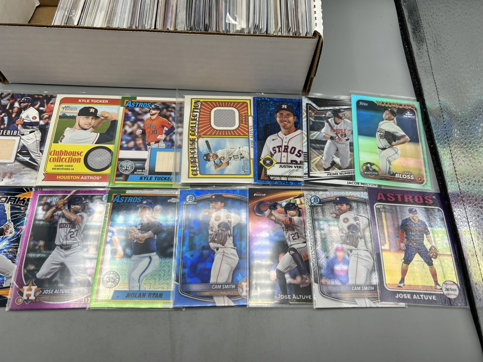 Box of Assorted Houston Astros Baseball Cards W/ Many Stars, Rookies, Autos, Relics, Refractors, Parallels, & More