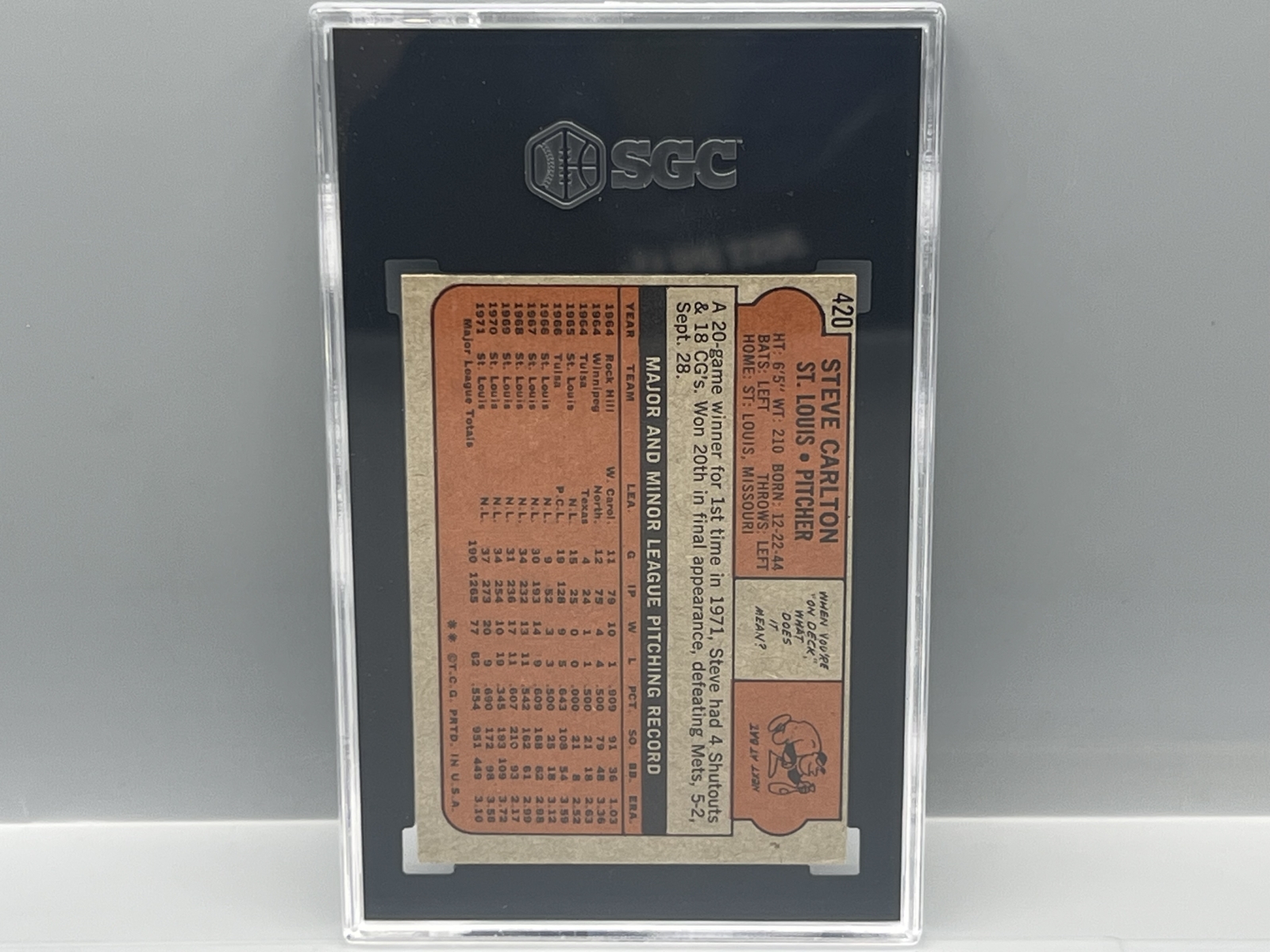 1972 Topps Steve Carlton #420 SGC EX-NM+ 6.5