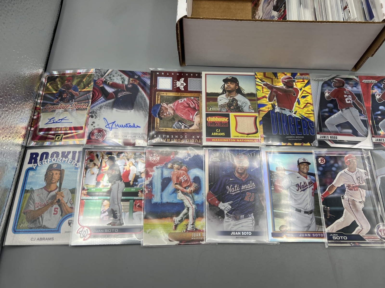 Box of Assorted Washington Nationals Baseball Cards W/ Many Stars, Rookies, Autos, Relics, Refractors, Parallels, & More