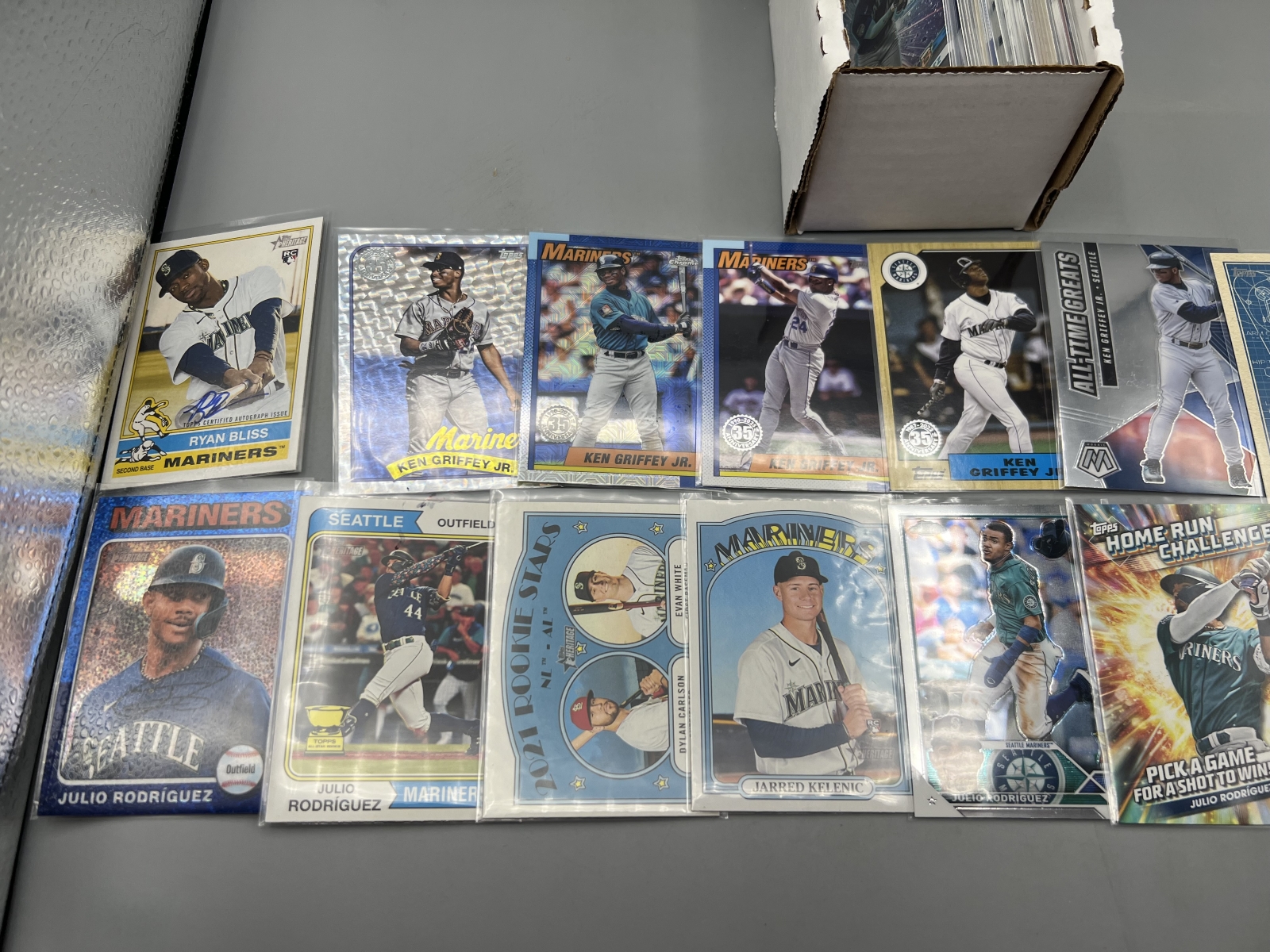 Box of Assorted Seattle Mariners Baseball Cards W/ Many Stars, Rookies, Autos, Relics, Refractors, Parallels, & More