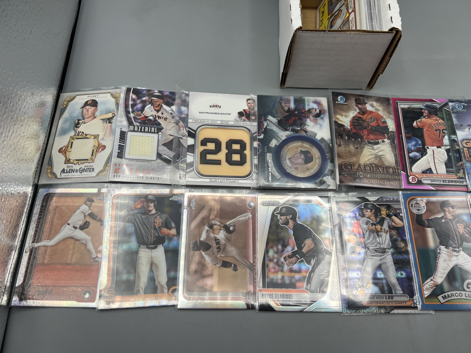 Box of Assorted San Francisco Giants Baseball Cards W/ Many Stars, Rookies, Autos, Relics, Refractors, Parallels, & More