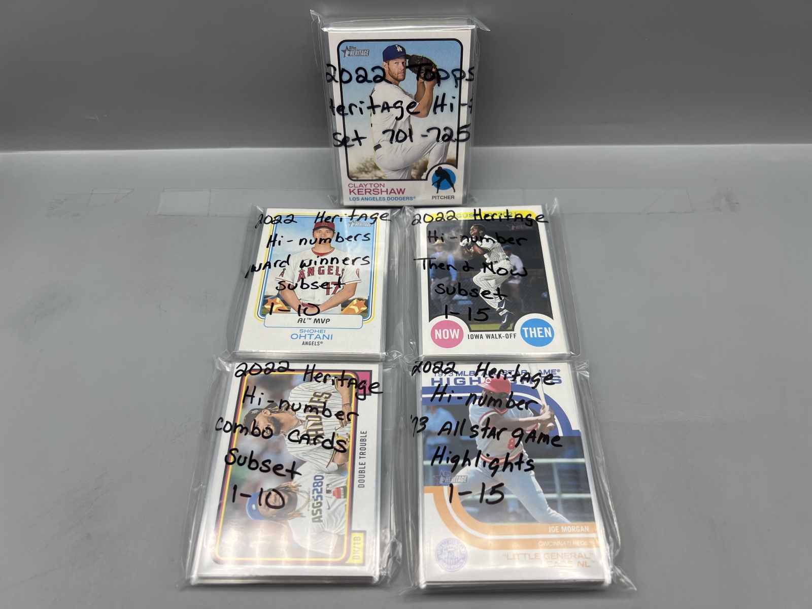 (5) 2022 Topps Heritage High Number Baseball Complete Short Print (701-725) & Insert Sets