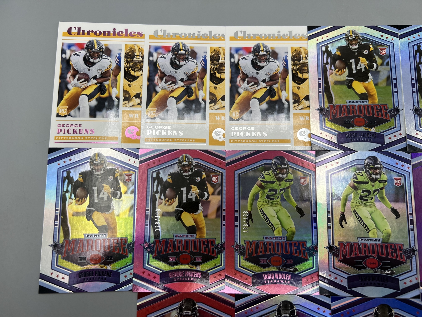 (13) 2022 Panini Chronicles Football George Pickens, Tariq Woolen, & Chris Olave Rookies W/ Parallels & Serial Numbered Cards
