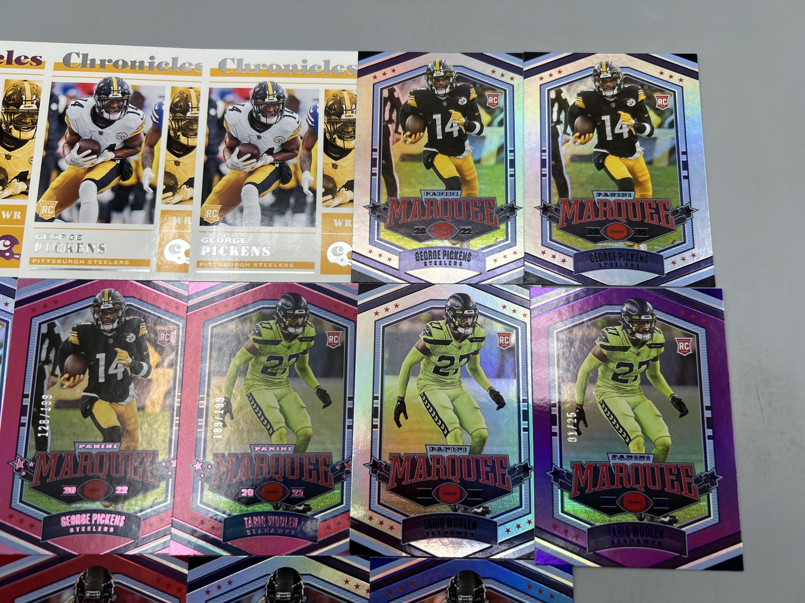 (13) 2022 Panini Chronicles Football George Pickens, Tariq Woolen, & Chris Olave Rookies W/ Parallels & Serial Numbered Cards