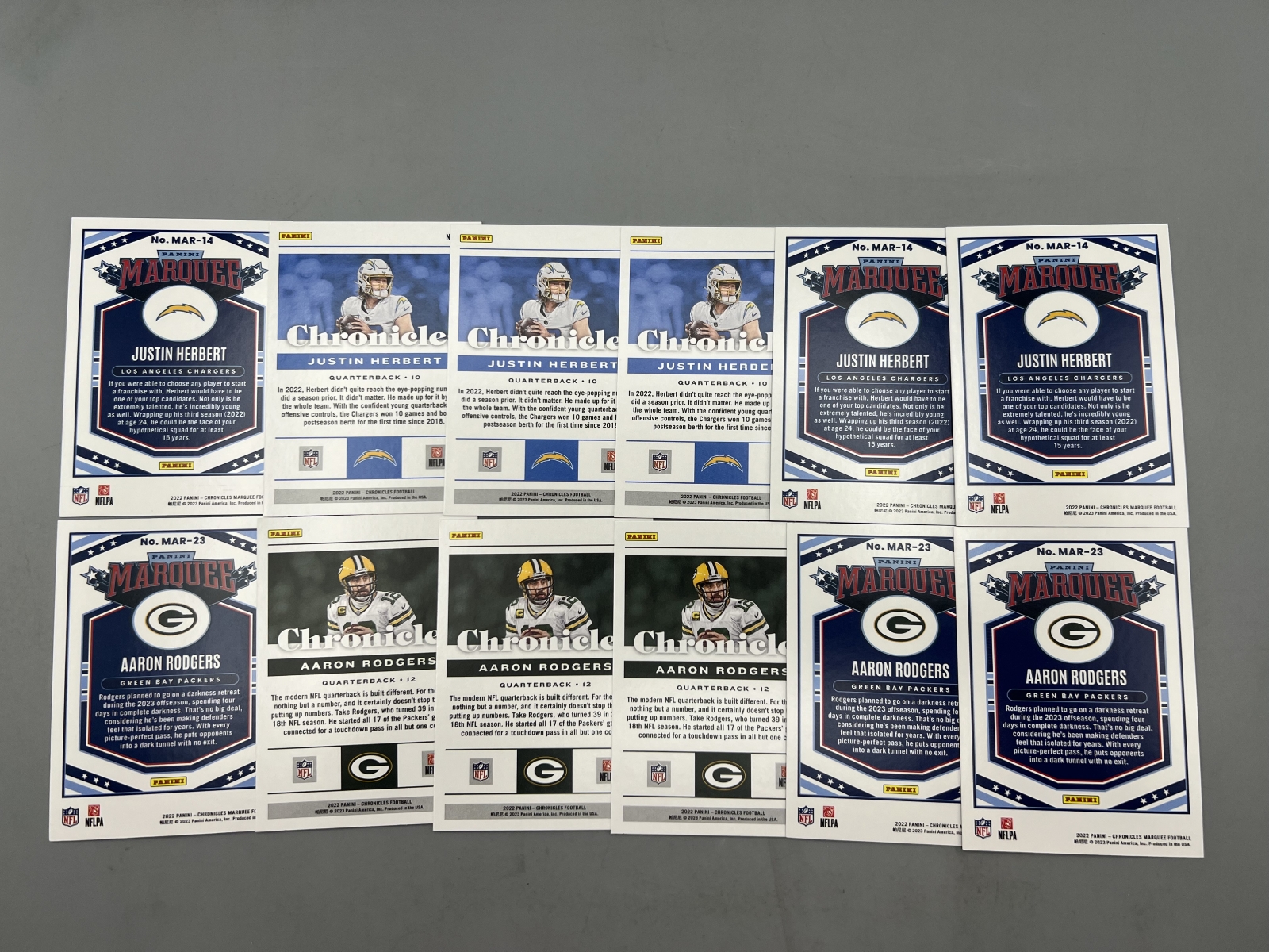 (12) 2022 Panini Chronicles Football Justin Herbert & Aaron Rodgers Cards W/ Parallels & Serial Numbered