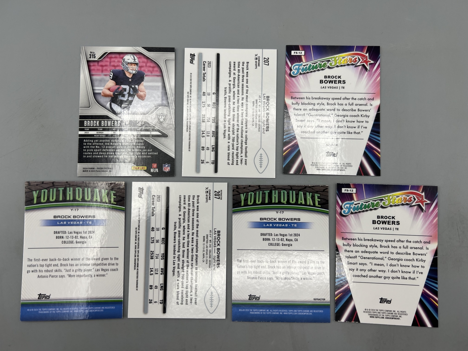 (7) Brock Bowers Football Rookie Cards W/ Refractors