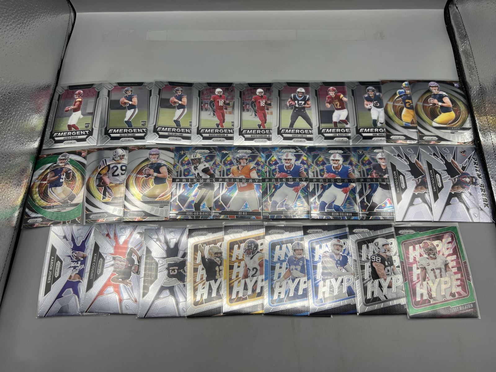 (25+) Assorted Panini Prizm Football Inserts W/ Many Star Rookies - Jayden Daniels, Caleb Williams, Bo Nix, Marvin Harrison Jr.