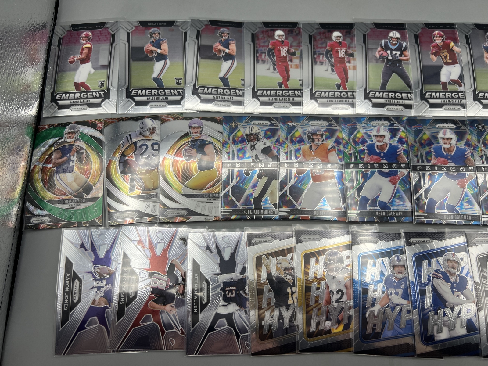 (25+) Assorted Panini Prizm Football Inserts W/ Many Star Rookies - Jayden Daniels, Caleb Williams, Bo Nix, Marvin Harrison Jr.