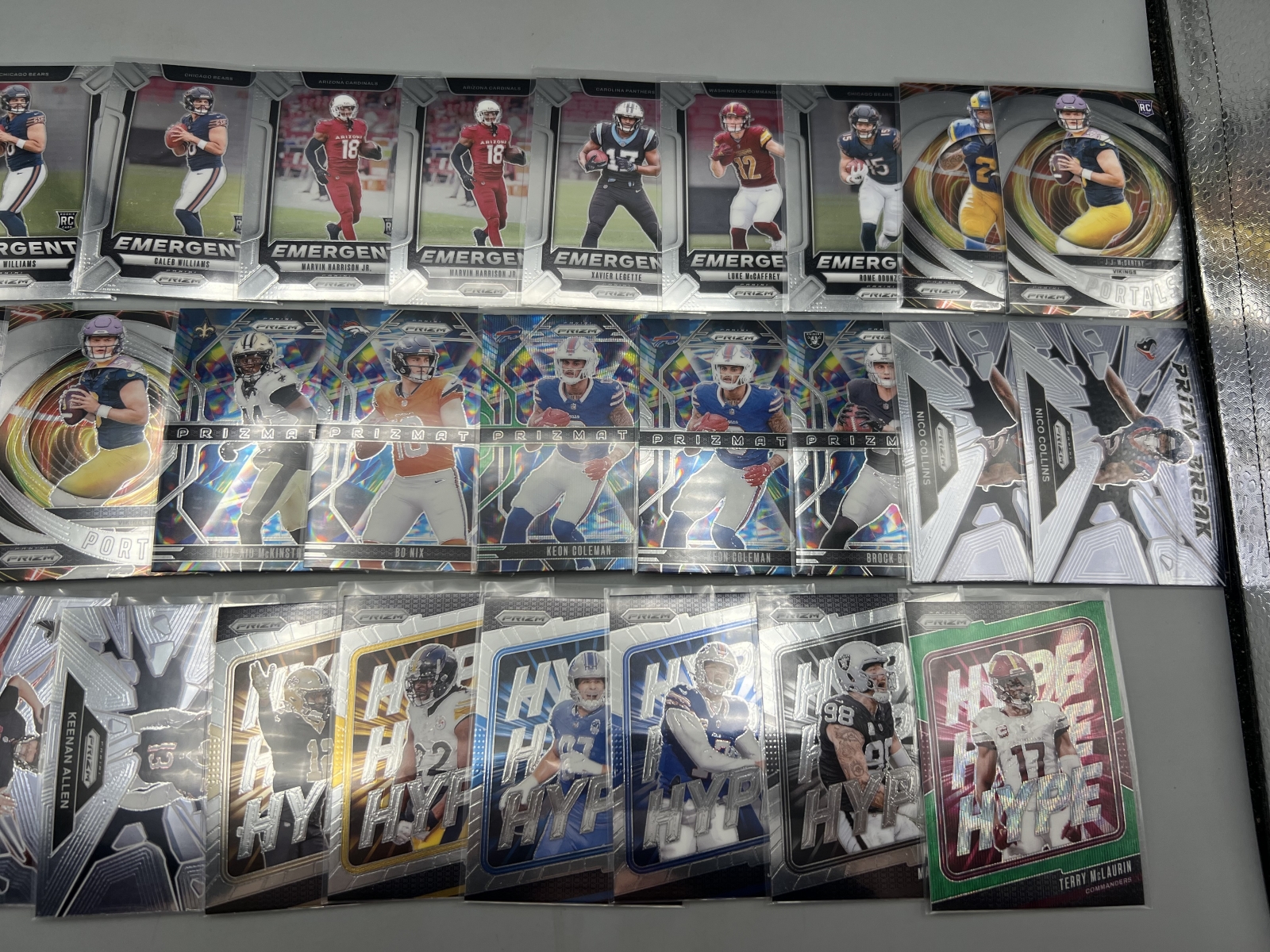 (25+) Assorted Panini Prizm Football Inserts W/ Many Star Rookies - Jayden Daniels, Caleb Williams, Bo Nix, Marvin Harrison Jr.