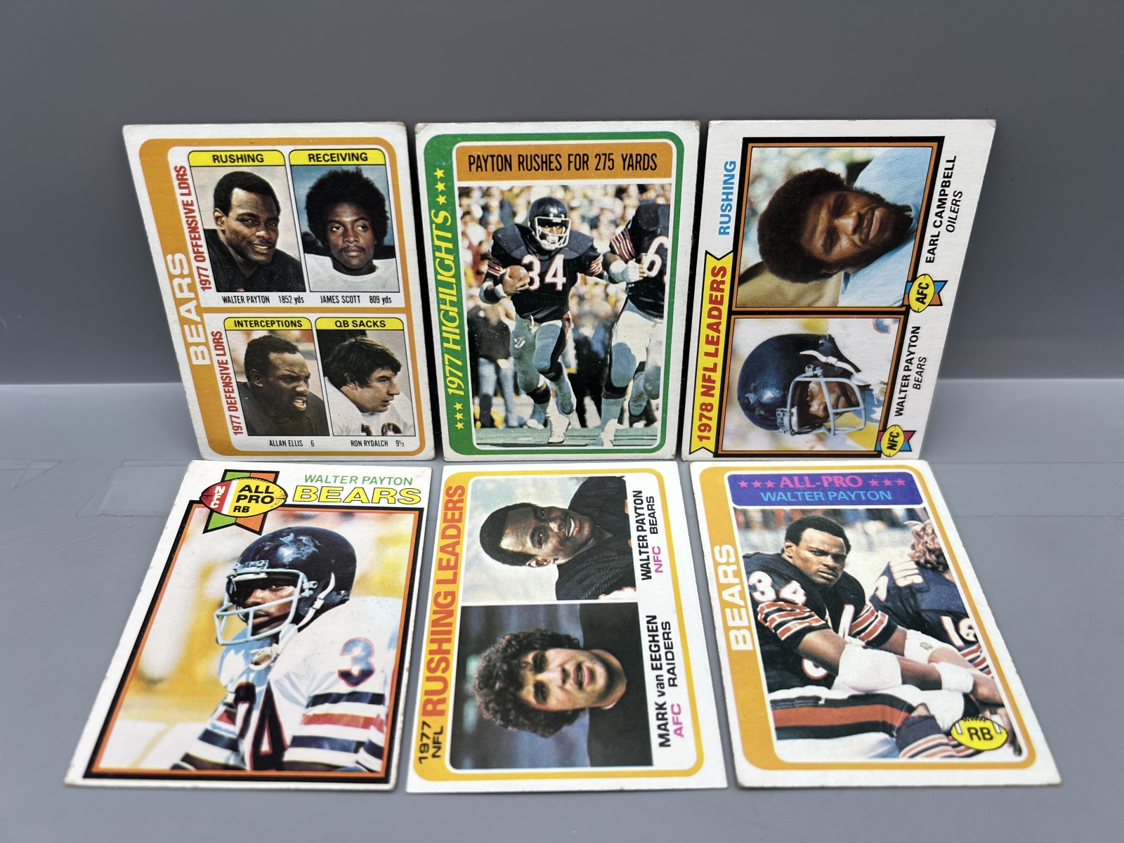 (6) 1970s Walter Payton Vintage Football Cards - Varying Conditions