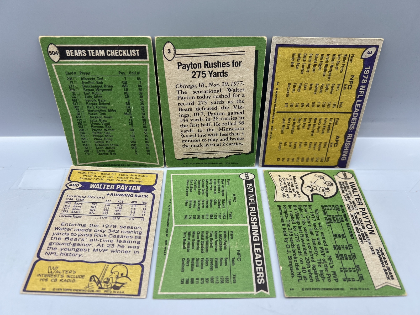 (6) 1970s Walter Payton Vintage Football Cards - Varying Conditions