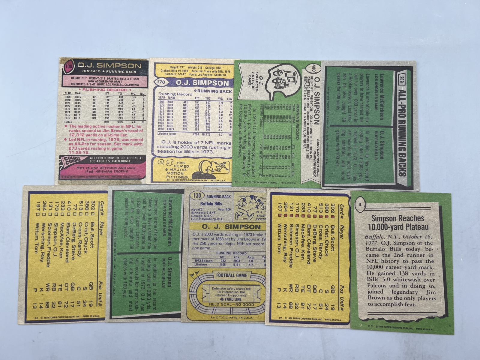 (9) 1970s OJ Simpson Football Cards - Varying Conditions