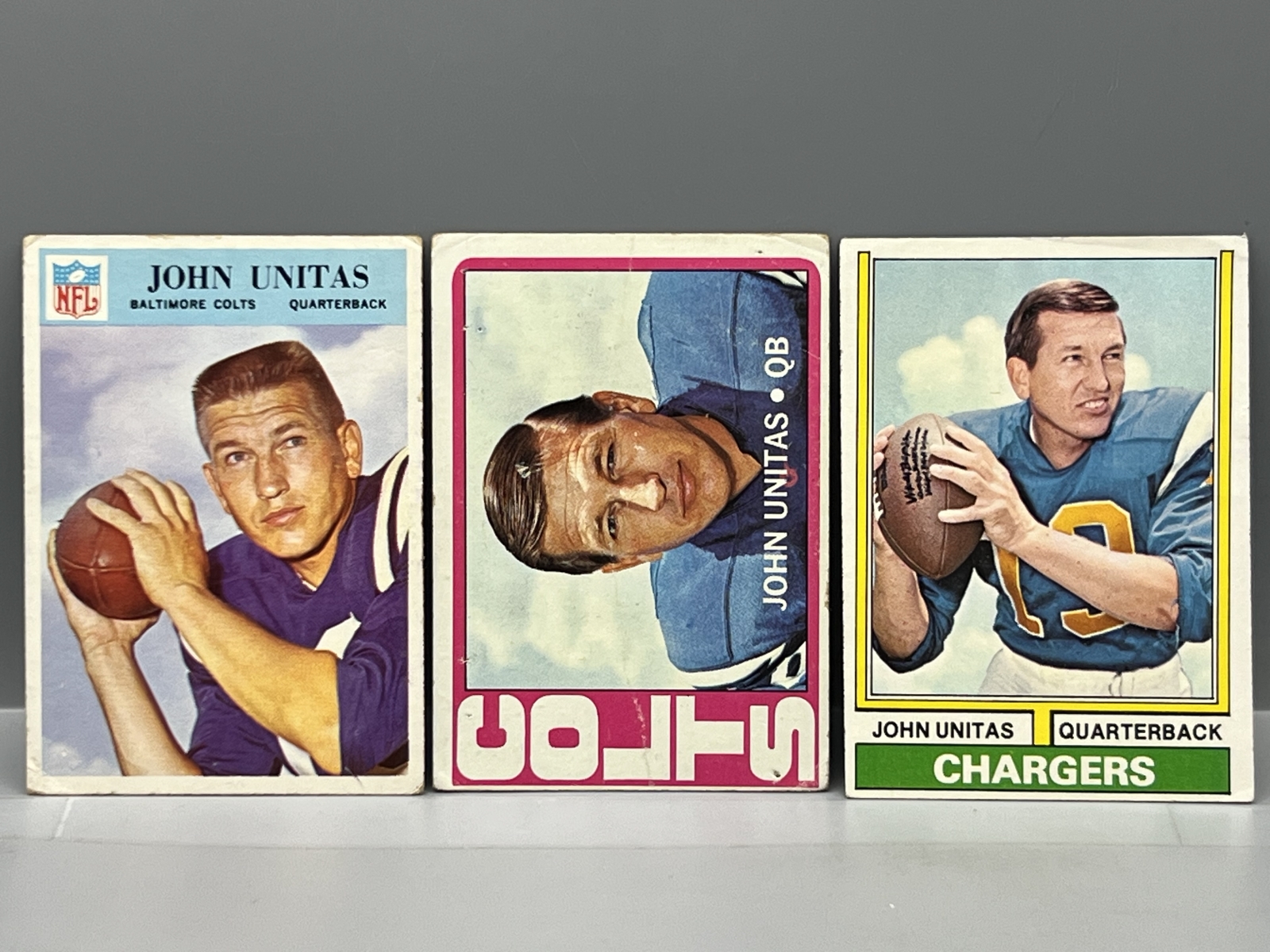 (3) Johnny Unitas Vintage Football Cards - Varying Conditions