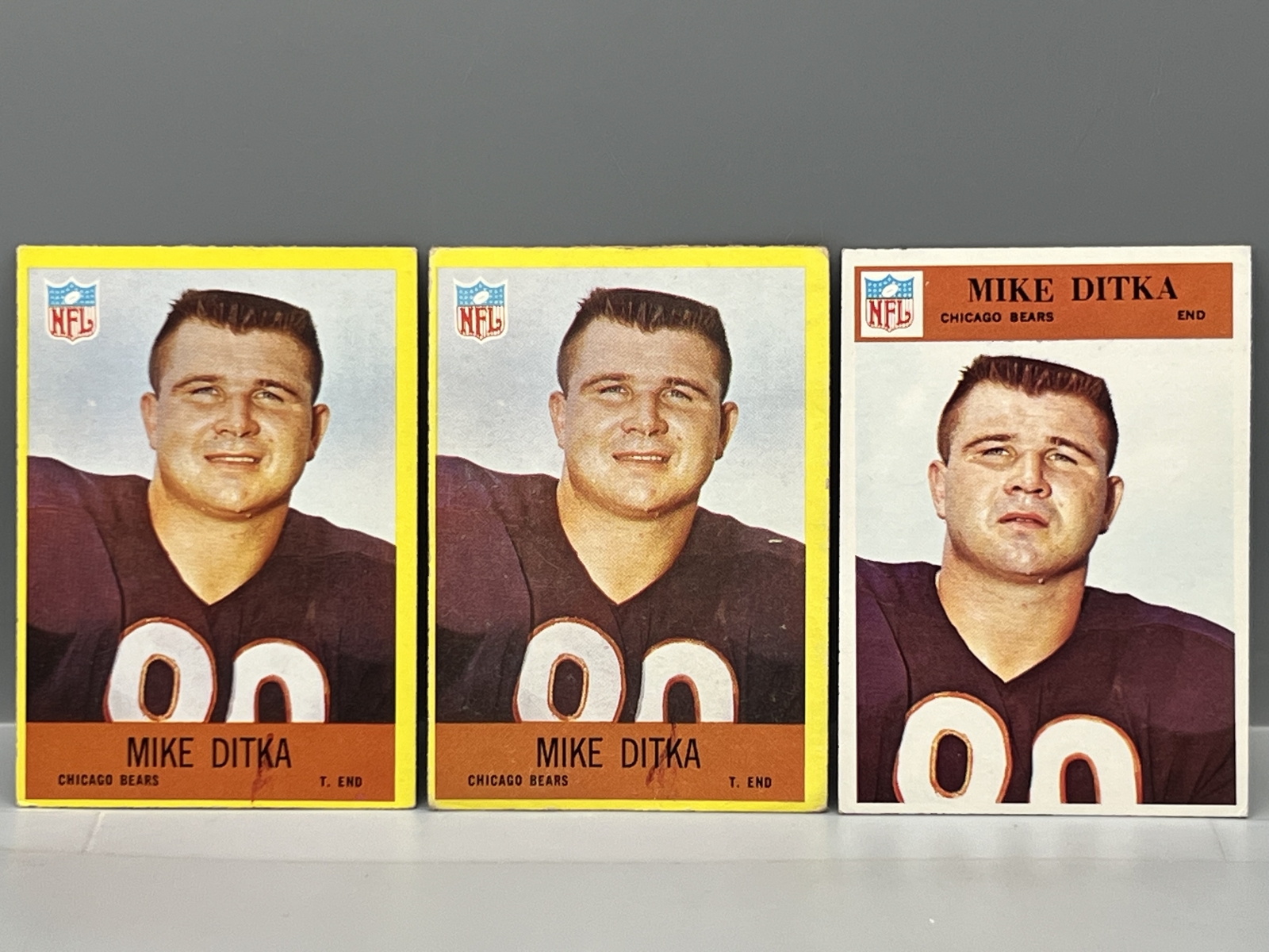 1966 & 1967 (x2) Philadelphia Mike Ditka Football Cards - Varying Conditions