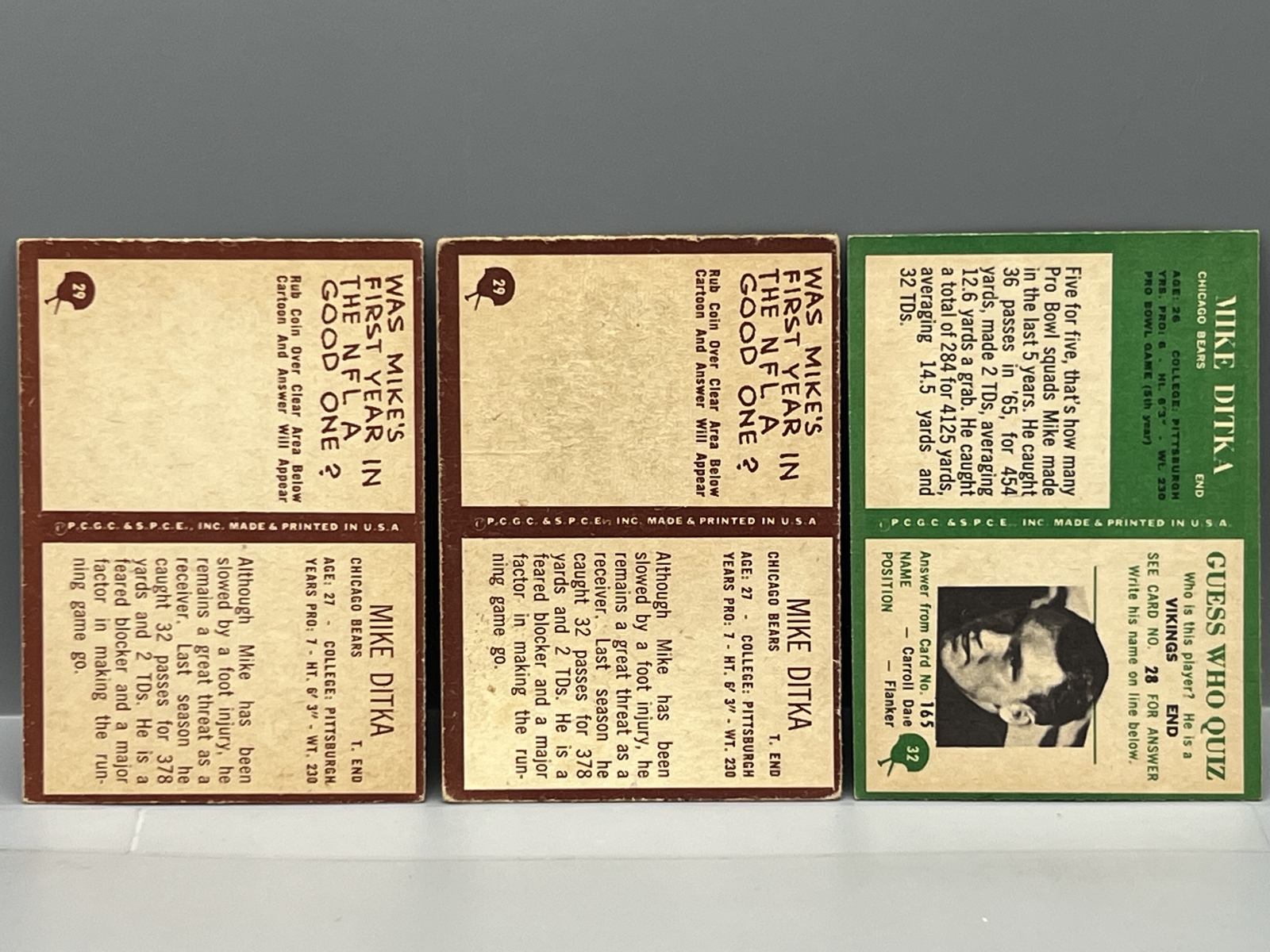 1966 & 1967 (x2) Philadelphia Mike Ditka Football Cards - Varying Conditions