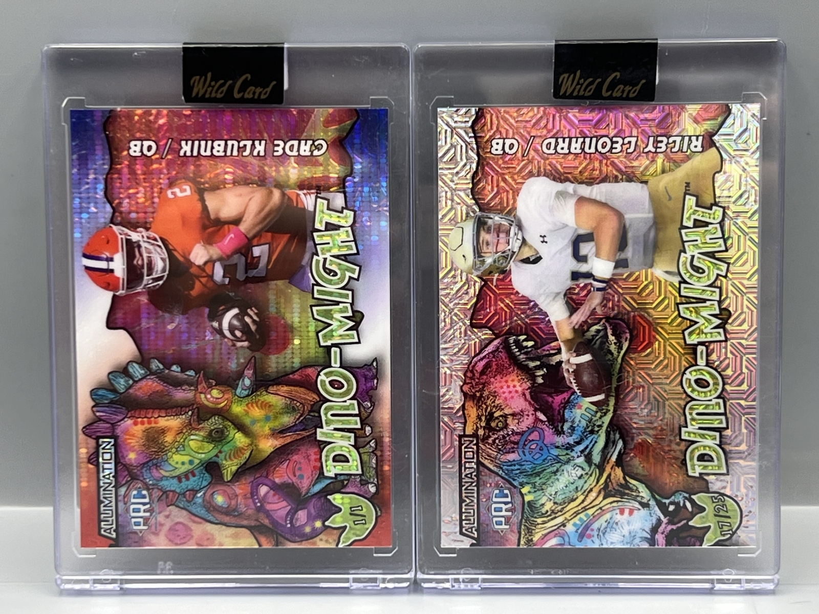 2023 Wild Card Alumination Cade Klubnik Dino-Might #1/1 & Riley Leonard Dino-Might #/25 - Both Sealed In Mags From Wild Card