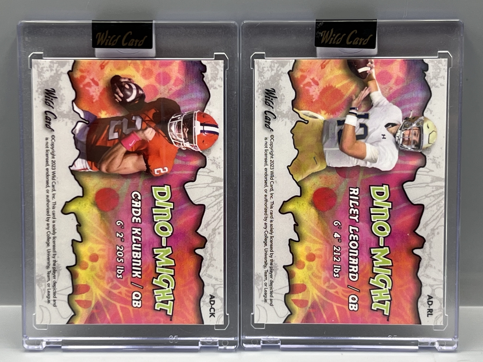2023 Wild Card Alumination Cade Klubnik Dino-Might #1/1 & Riley Leonard Dino-Might #/25 - Both Sealed In Mags From Wild Card