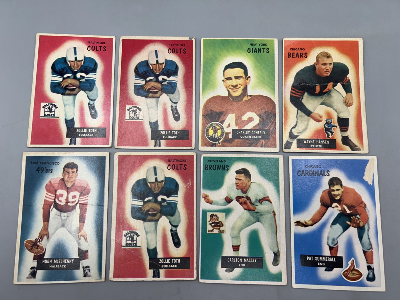 (8) 1955 Bowman Football Cards - Varying Conditions