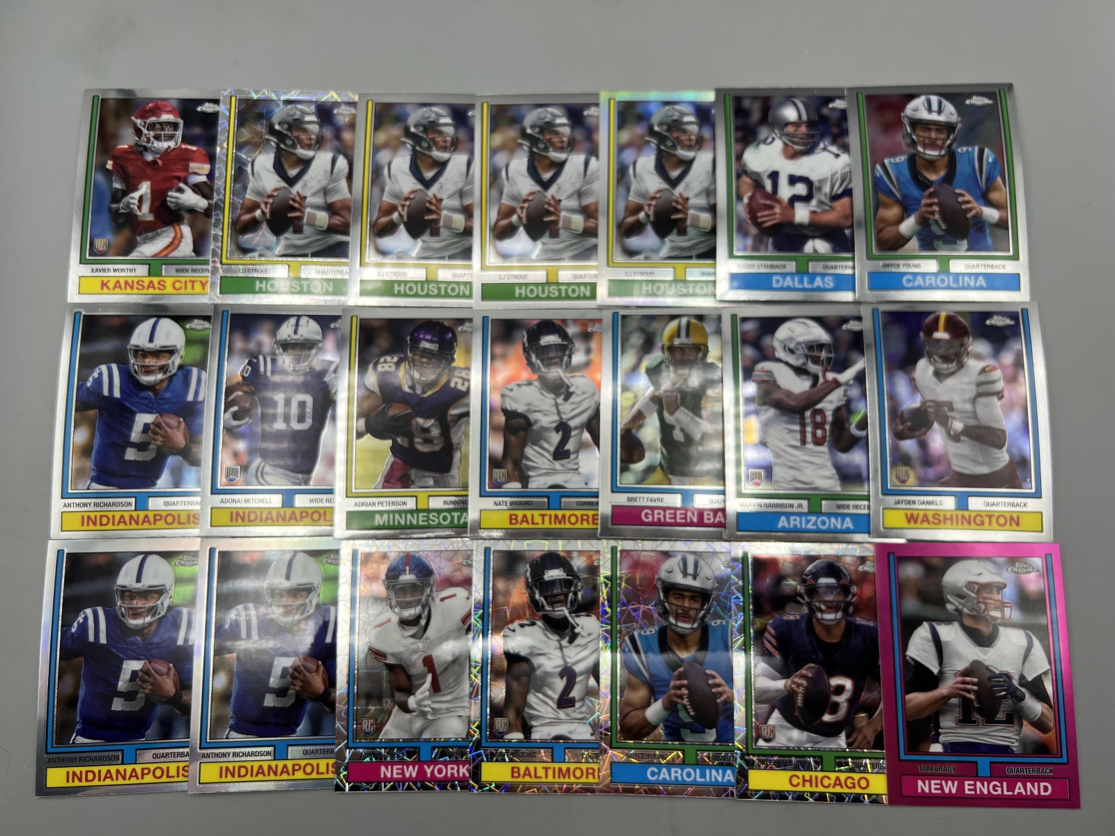 (21) 2024 Topps Chrome Football Throwback Inserts W/ Stars, Rookies, & Parallels - Jayden Daniels RC, Caleb Williams RC, Xavier Worthy RC