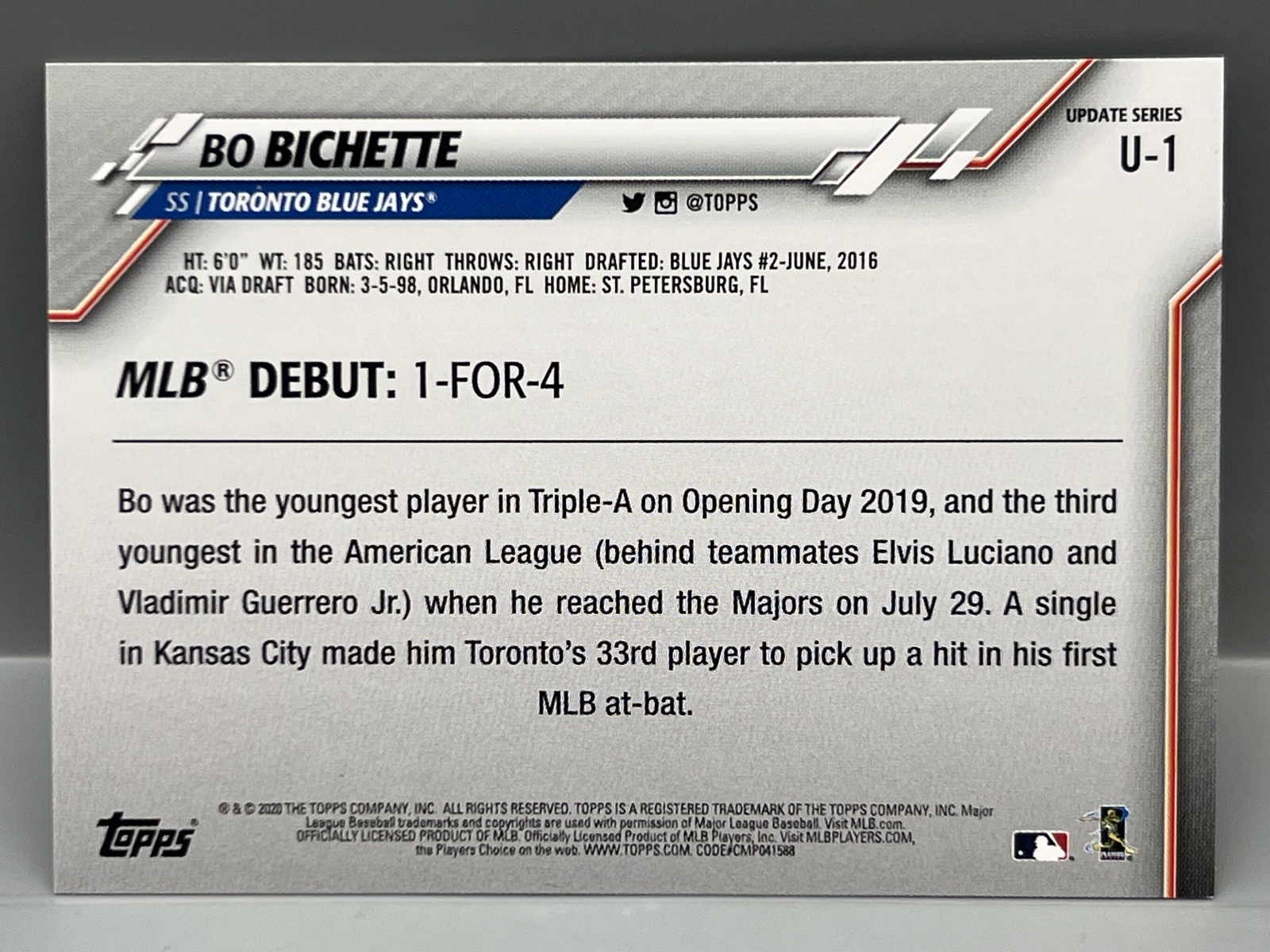 (26) 2020 Topps Update Bo Bichette RCs #U-1