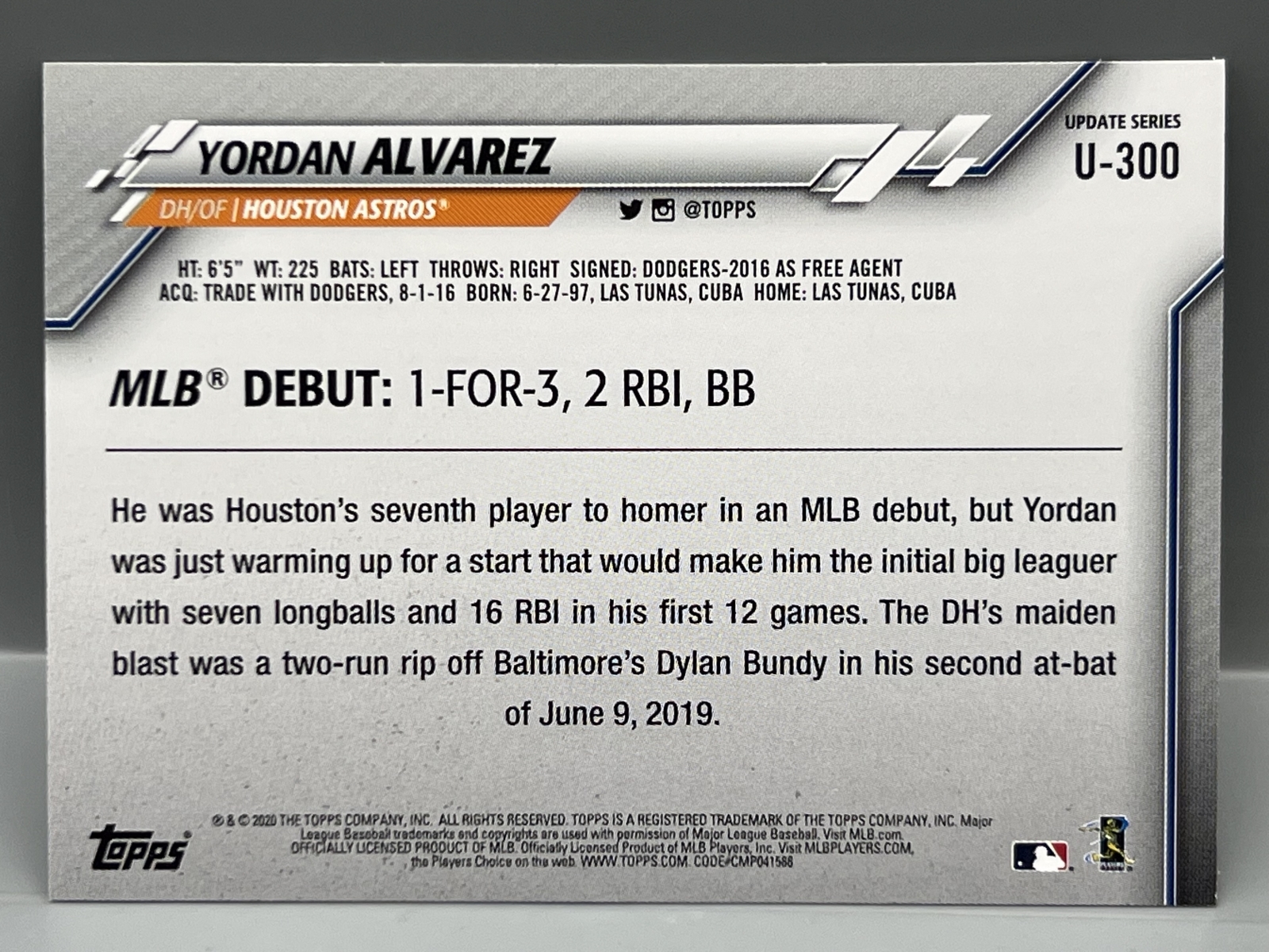 (23) 2020 Topps Update Yordan Alvarez RCs #U-300