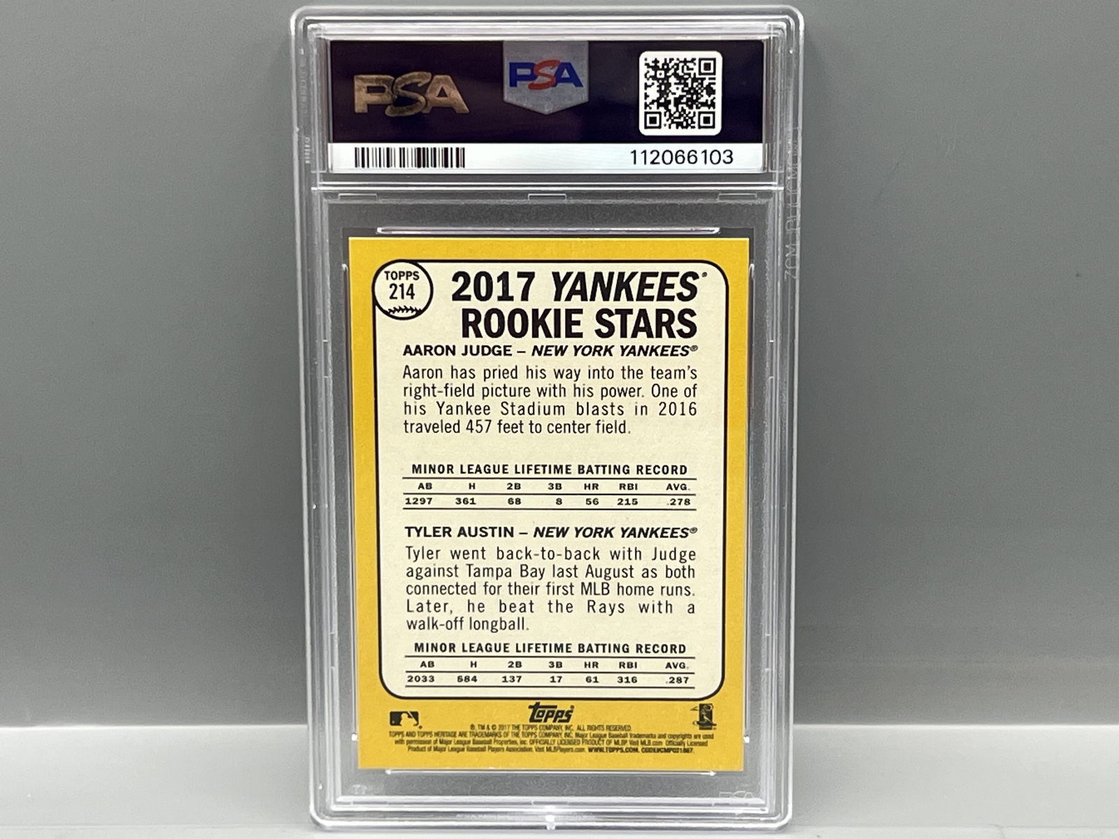2017 Topps Heritage Aaron Judge RC #214 PSA Gem Mint 10