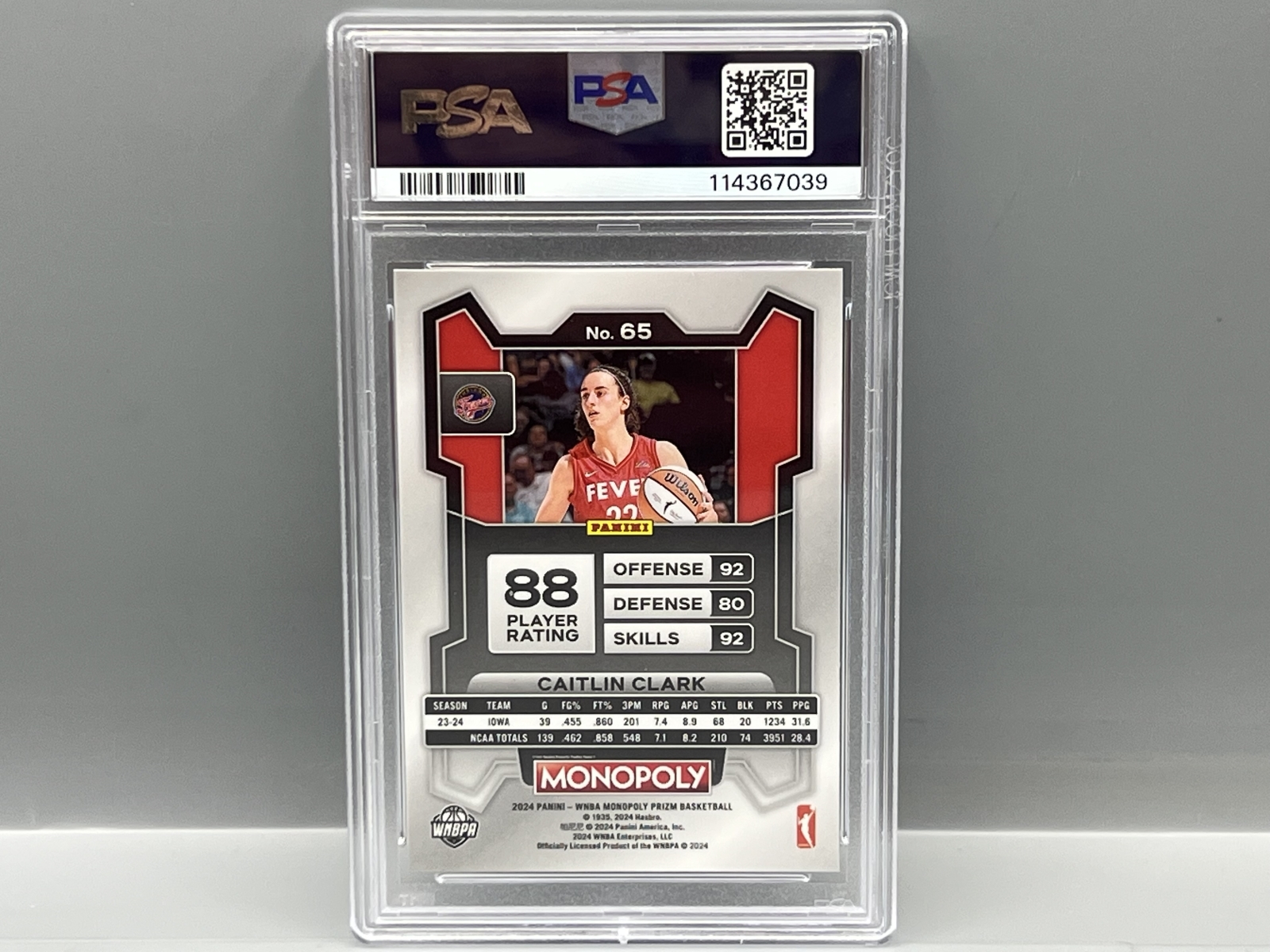 2024 Panini WNBA Prizm Monopoly Caitlin Clark RC #65 PSA Mint 9