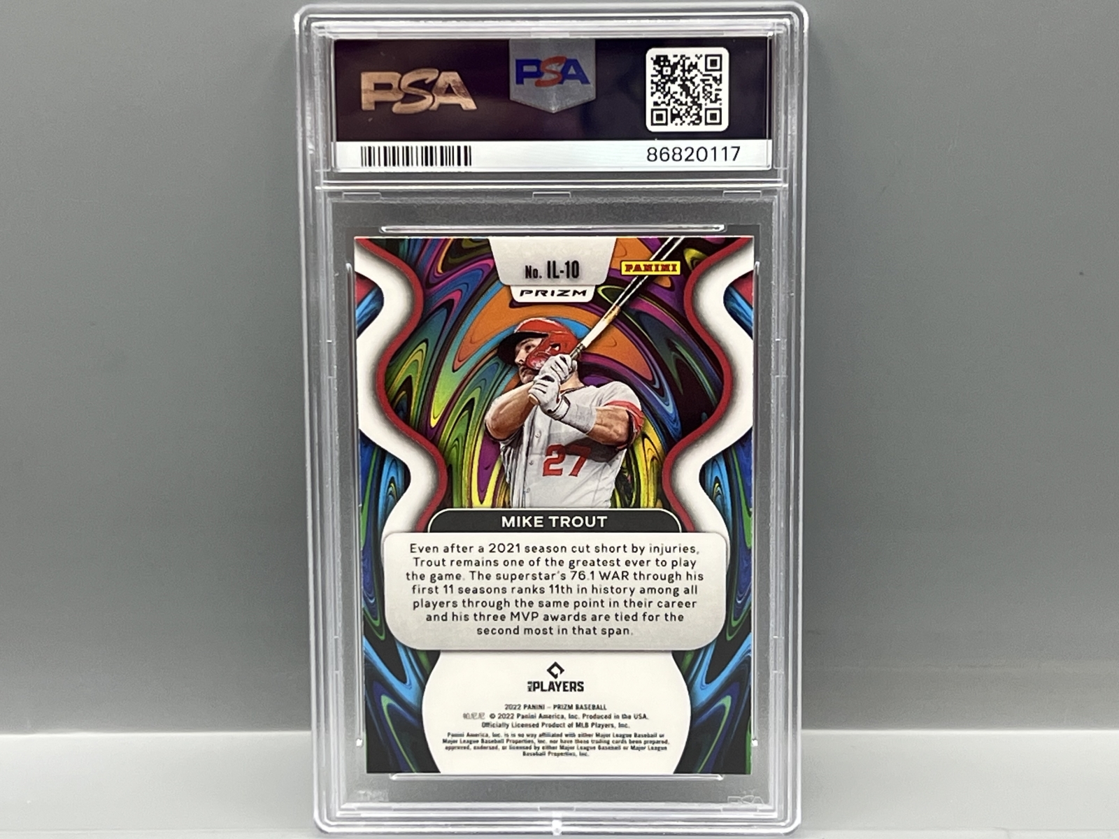 2022 Panini Prizm Mike Trout Illumination Purple Prizm #IL10 PSA Gem Mint 10